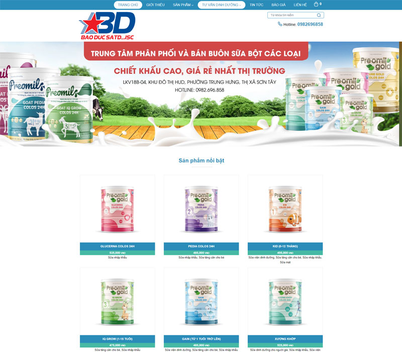 Giao diện website sữa đức bảo