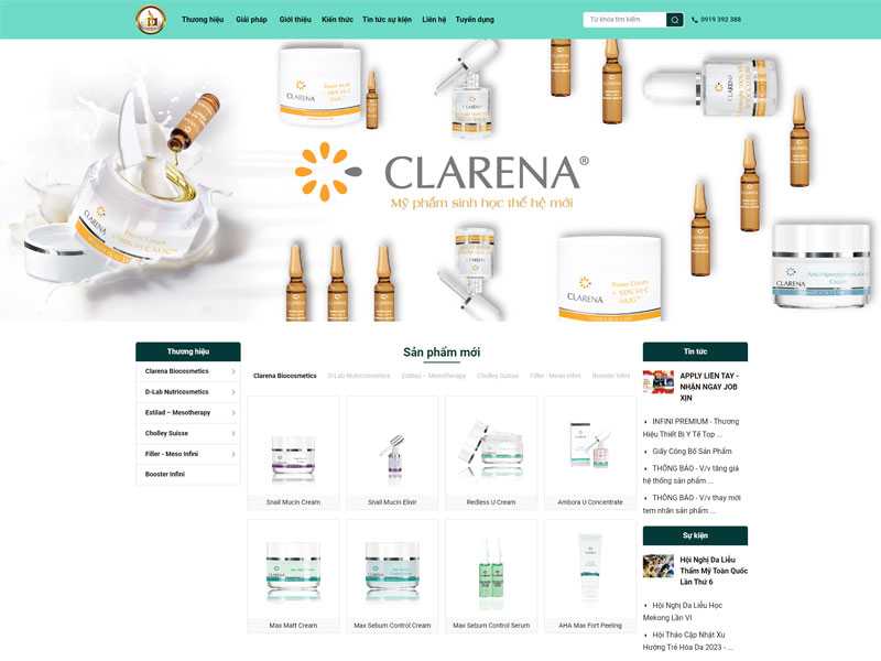 Giao diện website mỹ phẩm Diệu Anh 