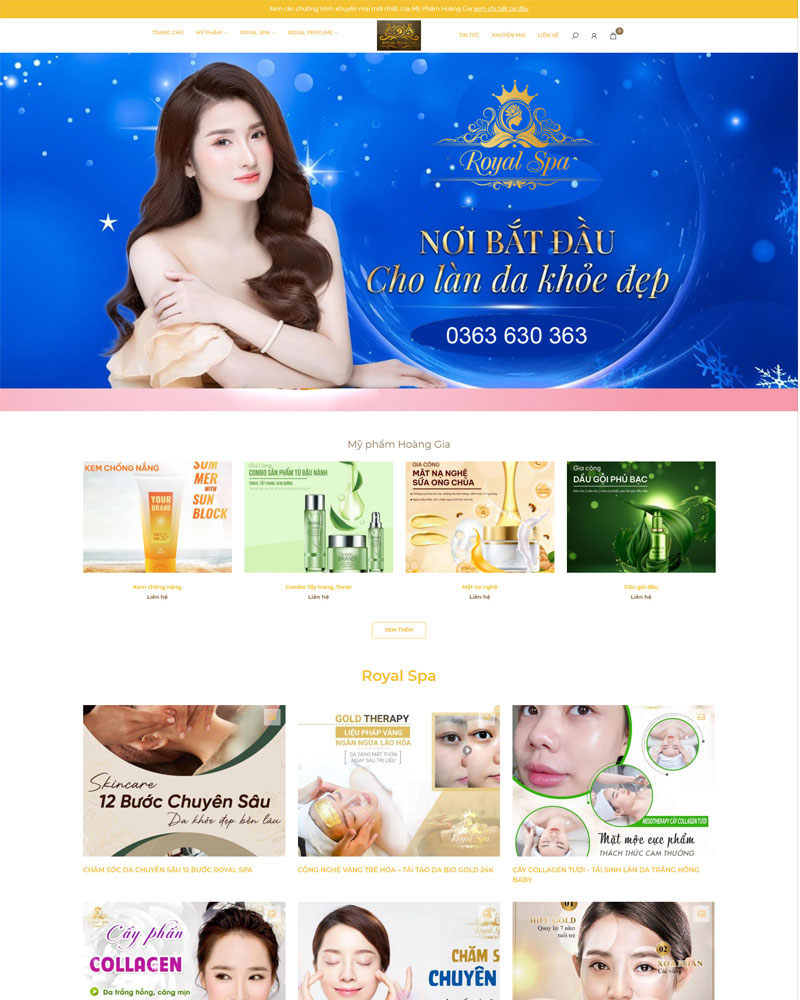 Giao diện website mỹ phẩm Hoàng Gia