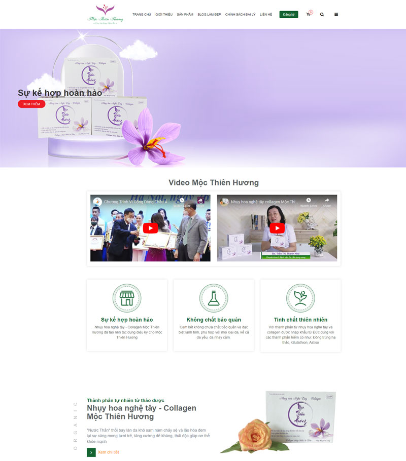 Giao diện thiết kế website mỹ phẩm Mộc Thiên Hương