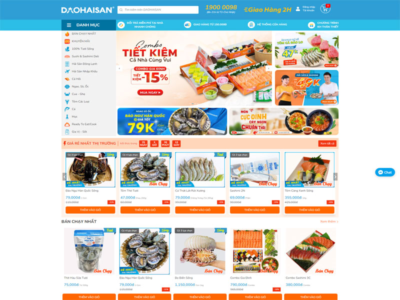 Giao diện thiết kế website thực phẩm đảo hải sản