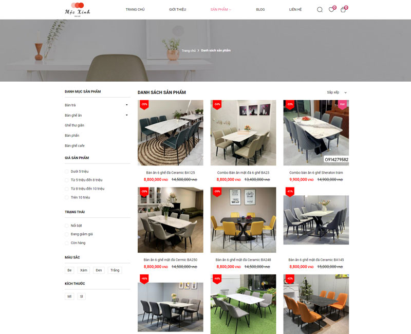 Giao diện website nội thất Mộc Xinh