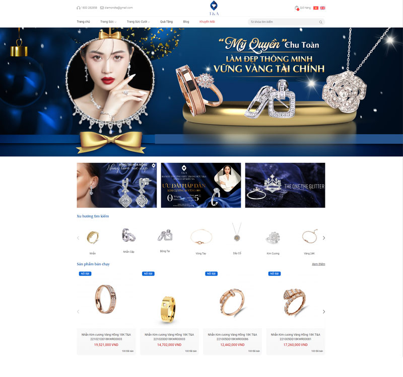 Giao diện website trang sức T&A
